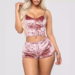 Velvet 2 Piece Outfit Sleeveless Crop Top+ Shorts